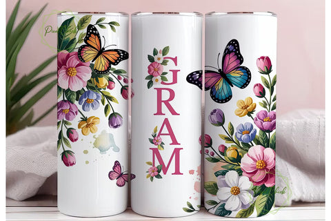 Floral Butterfly Gram 20oz Tumbler Wrap Sublimation PixelChick 