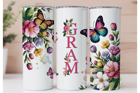 Floral Butterfly Gram 20oz Tumbler Wrap Sublimation PixelChick 
