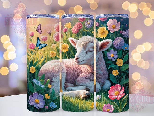 Floral Butterfly Lamb Tumbler, Butterfly Accent Tumbler, Whimsical Lamb Wrap, Rustic Farm Lamb Wrap, Elegant Butterfly Wrap, Sublimation Design, Trendy Gift Idea Sublimation SvggirlplusArt 