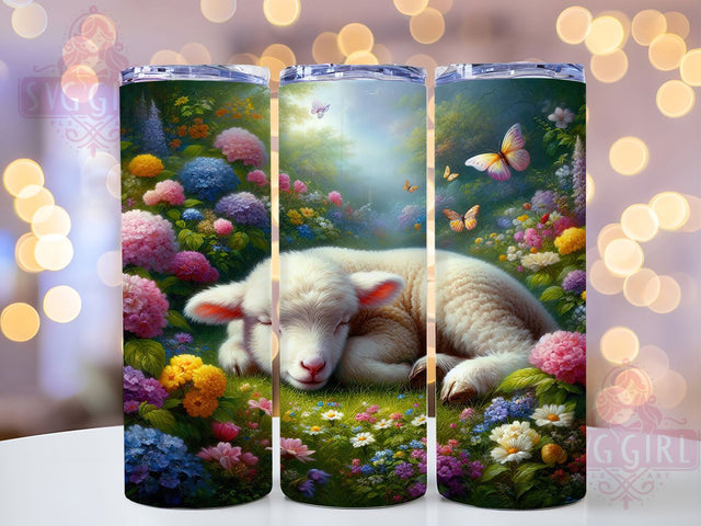 Floral Butterfly Lamb Tumbler, Butterfly Accent Tumbler, Whimsical Lamb Wrap, Rustic Farm Lamb Wrap, Elegant Butterfly Wrap, Sublimation Design, Trendy Gift Idea Sublimation SvggirlplusArt 