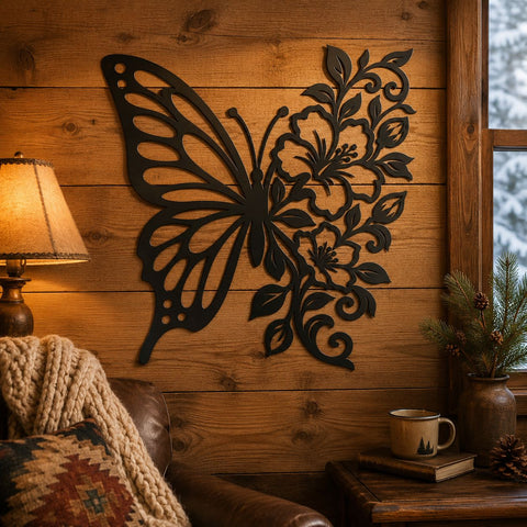 Floral Butterfly Laser SVG | CNC Plasma Cut File | Butterfly Flower DXF | Laser Cut Wall Decor | Garden Art Svg SVG HappyDesignStudio 