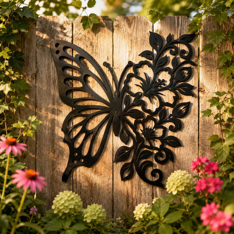 Floral Butterfly Laser SVG | CNC Plasma Cut File | Butterfly Flower DXF | Laser Cut Wall Decor | Garden Art Svg SVG HappyDesignStudio 