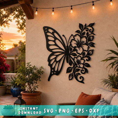 Floral Butterfly Laser SVG | CNC Plasma Cut File | Butterfly Flower DXF | Laser Cut Wall Decor | Garden Art Svg SVG HappyDesignStudio 