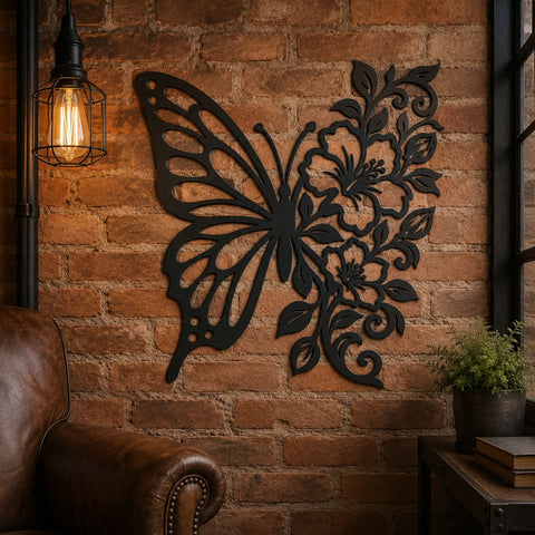 Floral Butterfly Laser SVG | CNC Plasma Cut File | Butterfly Flower DXF | Laser Cut Wall Decor | Garden Art Svg SVG HappyDesignStudio 