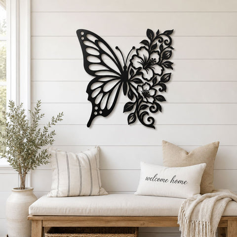 Floral Butterfly Laser SVG | CNC Plasma Cut File | Butterfly Flower DXF | Laser Cut Wall Decor | Garden Art Svg SVG HappyDesignStudio 