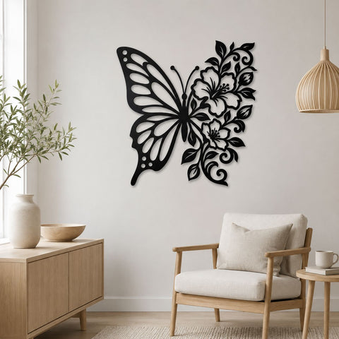 Floral Butterfly Laser SVG | CNC Plasma Cut File | Butterfly Flower DXF | Laser Cut Wall Decor | Garden Art Svg SVG HappyDesignStudio 