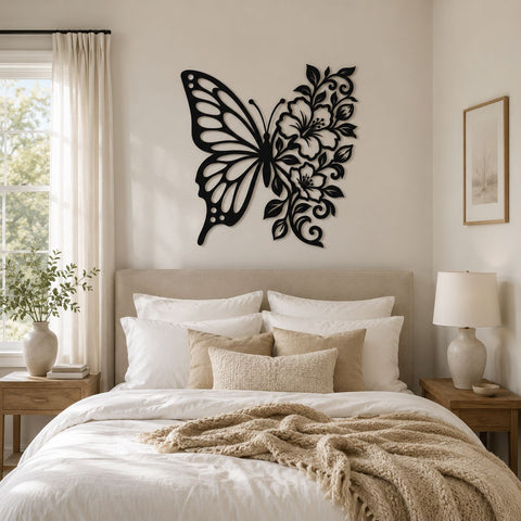 Floral Butterfly Laser SVG | CNC Plasma Cut File | Butterfly Flower DXF | Laser Cut Wall Decor | Garden Art Svg SVG HappyDesignStudio 