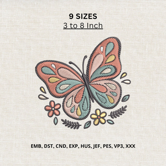 Floral Butterfly Machine Embroidery Design – Boho Butterfly Flowers Embroidery File Embroidery/Applique DESIGNS PatternFeed8 