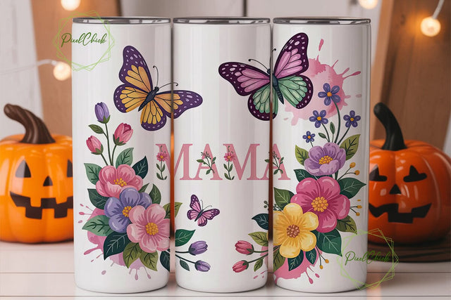 Floral Butterfly Mama Tumbler Wrap Sublimation PixelChick 