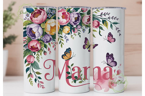 Floral Butterfly Mama Tumbler Wrap Sublimation PixelChick 