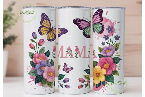 Floral Butterfly Mama Tumbler Wrap Sublimation PixelChick 