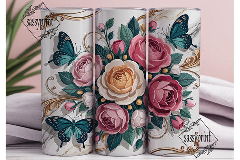 Floral Butterfly Marble 20oz Tumbler Sublimation sassyprint 