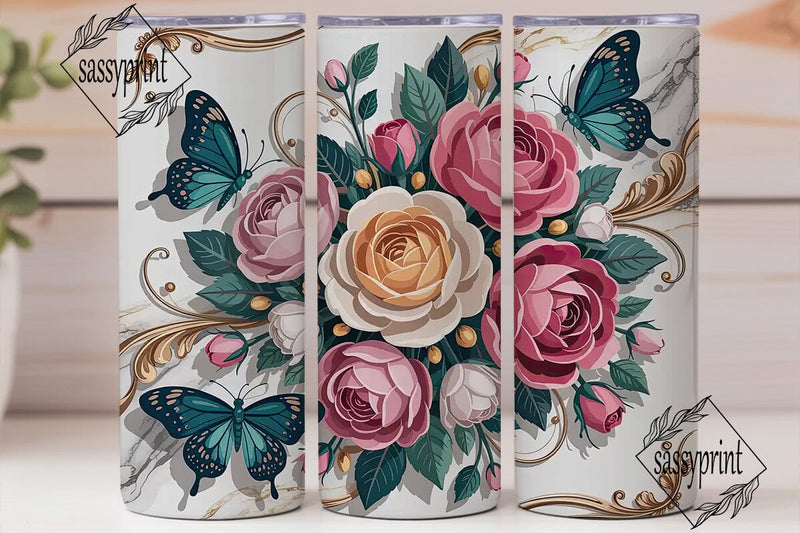 Floral Butterfly Marble 20oz Tumbler Sublimation sassyprint 
