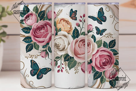 Floral Butterfly Marble 20oz Tumbler Sublimation sassyprint 