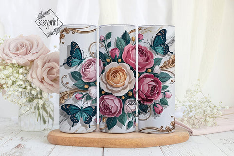 Floral Butterfly Marble 20oz Tumbler Sublimation sassyprint 