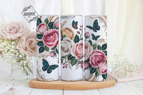 Floral Butterfly Marble 20oz Tumbler Sublimation sassyprint 