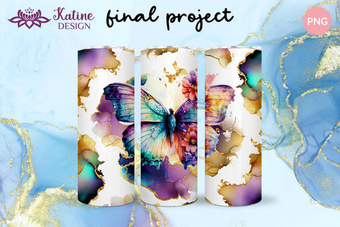 Floral Butterfly Marble Tumbler, Butterfly Tumbler Wrap, Butterfly Sublimation Tumbler, Tumbler Wrap Sublimation, Skinny Tumbler Sublimation, Sublimation Wrap Design For 20 Oz Skinny Tumbler Straight And Tapered Png Sublimation KatineDesign 