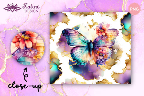 Floral Butterfly Marble Tumbler, Butterfly Tumbler Wrap, Butterfly Sublimation Tumbler, Tumbler Wrap Sublimation, Skinny Tumbler Sublimation, Sublimation Wrap Design For 20 Oz Skinny Tumbler Straight And Tapered Png Sublimation KatineDesign 
