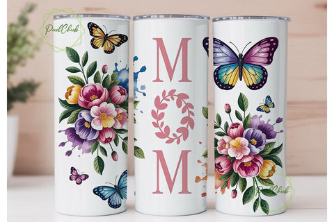 Floral Butterfly Mom 20oz Tumbler Wrap Sublimation PixelChick 