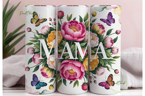 Floral Butterfly Mom 20oz Tumbler Wrap Sublimation PixelChick 