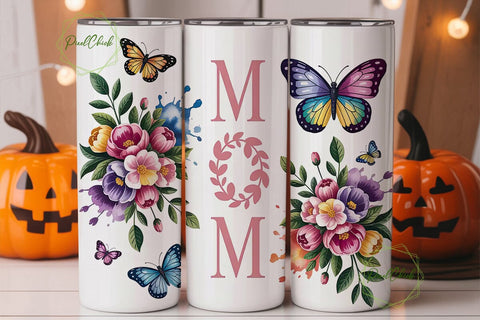 Floral Butterfly Mom 20oz Tumbler Wrap Sublimation PixelChick 