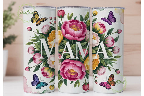 Floral Butterfly Mom 20oz Tumbler Wrap Sublimation PixelChick 