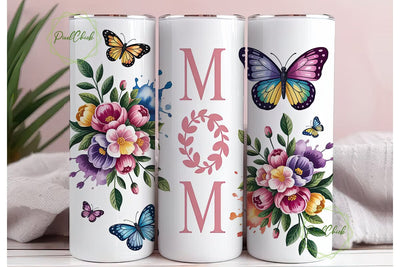 Floral Butterfly Mom 20oz Tumbler Wrap Sublimation PixelChick 