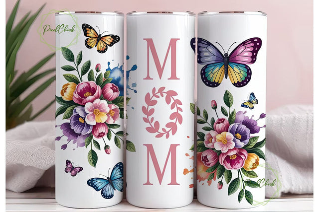 Floral Butterfly Mom 20oz Tumbler Wrap Sublimation PixelChick 
