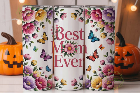 Floral Butterfly Mom 20oz Tumbler Wrap Sublimation PixelChick 