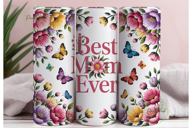 Floral Butterfly Mom 20oz Tumbler Wrap Sublimation PixelChick 