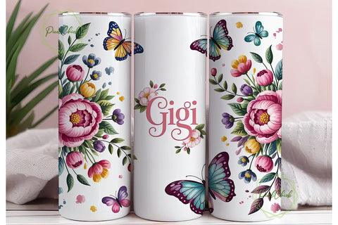 Floral Butterfly Monogram 20oz Tumbler Sublimation PixelChick 