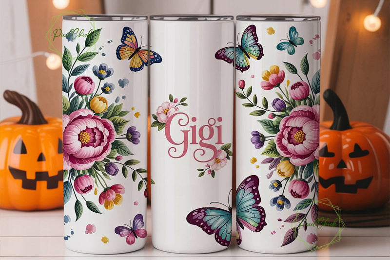 Floral Butterfly Monogram 20oz Tumbler Sublimation PixelChick 