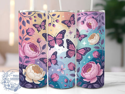 Floral Butterfly Nature Tumbler, Floral Flower, Nature Theme, Elegant Design, Vibrant Pattern, 20Oz Tumbler, Sublimation Wrap Sublimation ToriDesigns 