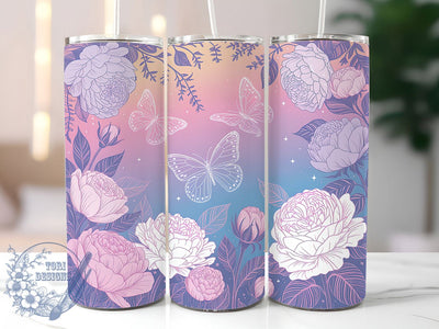 Floral Butterfly Nature Tumbler, Floral Flower, Nature Theme, Elegant Design, Vibrant Pattern, 20Oz Tumbler, Sublimation Wrap Sublimation ToriDesigns 