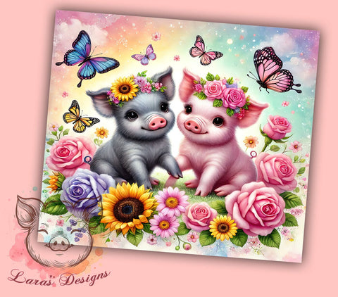 Floral Butterfly Pig 20oz Tumbler Wrap, Floral Pig, Butterfly Pig, 20oz Tumbler, Sublimation Wrap, Animal Lover Gift, Custom Tumbler, Farm Decor Sublimation Lara' s Designs 