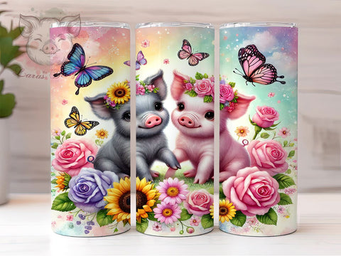 Floral Butterfly Pig 20oz Tumbler Wrap, Floral Pig, Butterfly Pig, 20oz Tumbler, Sublimation Wrap, Animal Lover Gift, Custom Tumbler, Farm Decor Sublimation Lara' s Designs 