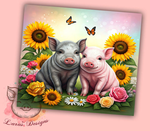 Floral Butterfly Pig 20oz Tumbler Wrap, Floral Pig, Butterfly Pig, 20oz Tumbler, Sublimation Wrap, Animal Lover Gift, Custom Tumbler, Farm Decor Sublimation Lara' s Designs 