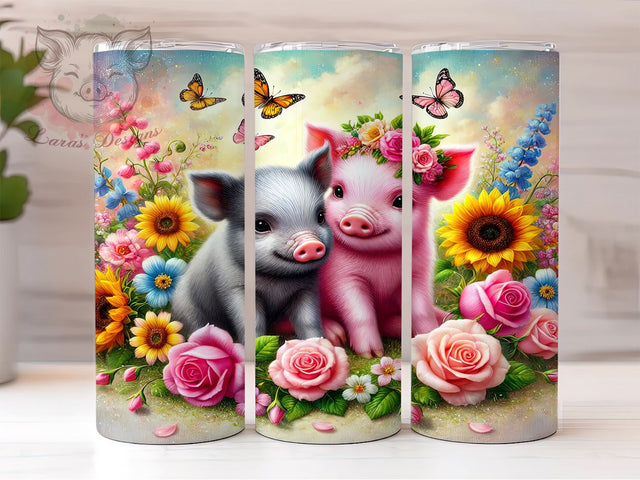 Floral Butterfly Pig 20oz Tumbler Wrap, Floral Pig, Butterfly Pig, 20oz Tumbler, Sublimation Wrap, Animal Lover Gift, Custom Tumbler, Farm Decor Sublimation Lara' s Designs 