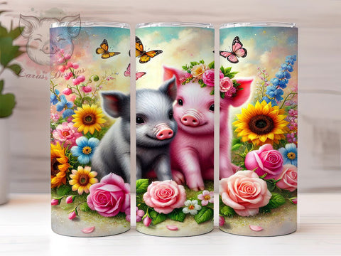 Floral Butterfly Pig 20oz Tumbler Wrap, Floral Pig, Butterfly Pig, 20oz Tumbler, Sublimation Wrap, Animal Lover Gift, Custom Tumbler, Farm Decor Sublimation Lara' s Designs 