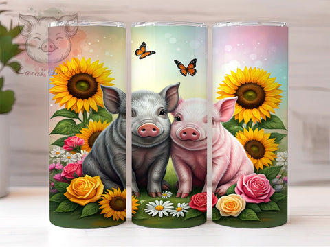 Floral Butterfly Pig 20oz Tumbler Wrap, Floral Pig, Butterfly Pig, 20oz Tumbler, Sublimation Wrap, Animal Lover Gift, Custom Tumbler, Farm Decor Sublimation Lara' s Designs 