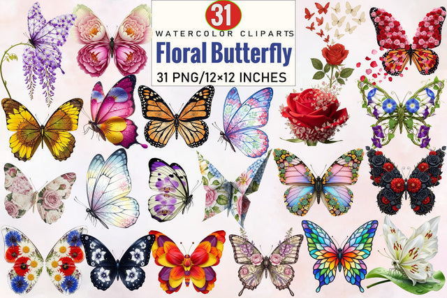 Floral Butterfly PNG Butterflies Clipart Bundle. Sublimation SVGArt 
