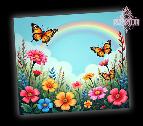 Floral Butterfly Rainbow Tumbler Wrap, Boho Sublimation Design for 20 oz Skinny Tumblers, Perfect Gift for Nature Lovers, Digital Download Sublimation SvggirlplusArt 