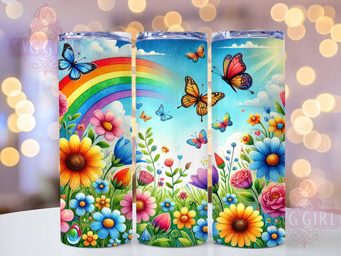 Floral Butterfly Rainbow Tumbler Wrap, Boho Sublimation Design for 20 oz Skinny Tumblers, Perfect Gift for Nature Lovers, Digital Download Sublimation SvggirlplusArt 