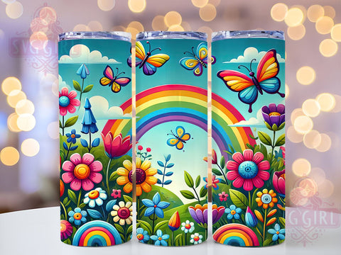 Floral Butterfly Rainbow Tumbler Wrap, Boho Sublimation Design for 20 oz Skinny Tumblers, Perfect Gift for Nature Lovers, Digital Download Sublimation SvggirlplusArt 