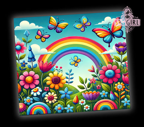 Floral Butterfly Rainbow Tumbler Wrap, Boho Sublimation Design for 20 oz Skinny Tumblers, Perfect Gift for Nature Lovers, Digital Download Sublimation SvggirlplusArt 