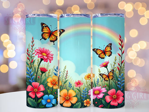 Floral Butterfly Rainbow Tumbler Wrap, Boho Sublimation Design for 20 oz Skinny Tumblers, Perfect Gift for Nature Lovers, Digital Download Sublimation SvggirlplusArt 