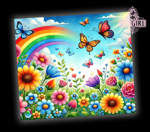 Floral Butterfly Rainbow Tumbler Wrap, Boho Sublimation Design for 20 oz Skinny Tumblers, Perfect Gift for Nature Lovers, Digital Download Sublimation SvggirlplusArt 
