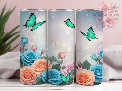 Floral Butterfly Rose 20oz Tumbler Wrap, Butterfly Tumbler, Flower Tumbler, Rose Design, Sublimation Wrap, 20oz Tumbler, Seamless Design, Floral Tumbler Sublimation Li Zamperini 