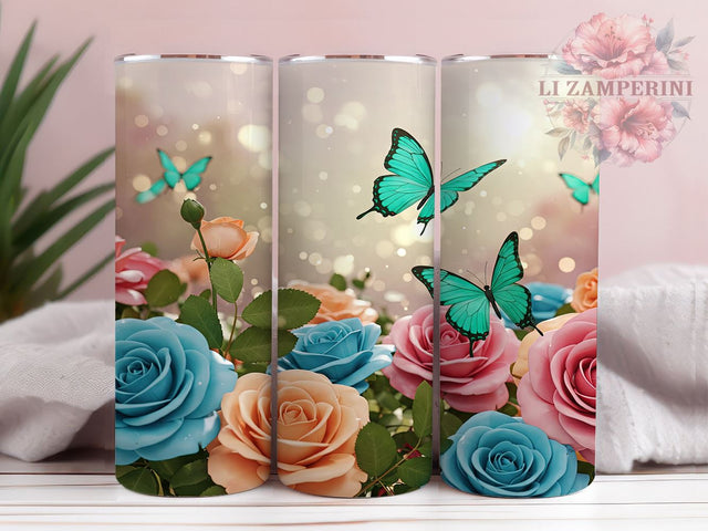 Floral Butterfly Rose 20oz Tumbler Wrap, Butterfly Tumbler, Flower Tumbler, Rose Design, Sublimation Wrap, 20oz Tumbler, Seamless Design, Floral Tumbler Sublimation Li Zamperini 