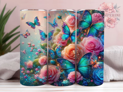 Floral Butterfly Rose 20oz Tumbler Wrap, Butterfly Tumbler, Flower Tumbler, Rose Design, Sublimation Wrap, 20oz Tumbler, Seamless Design, Floral Tumbler Sublimation Li Zamperini 